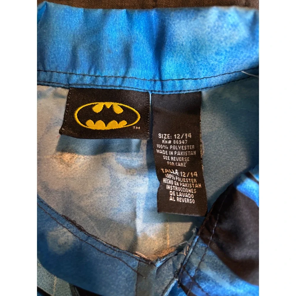 Vintage Batman Comic Button Up Shirt‎ Kids Size 12/14 Blue Graphic Print